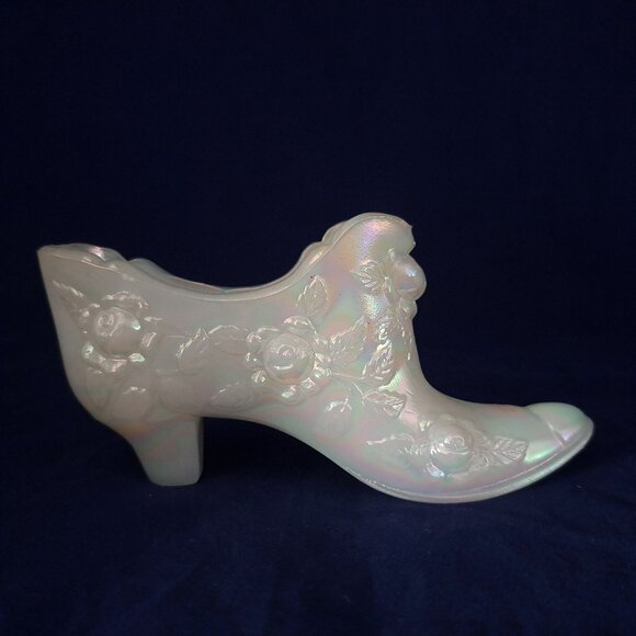 Fenton Iridescent Glass Shoe Figurine With Floral Design - Picture 5 of 11